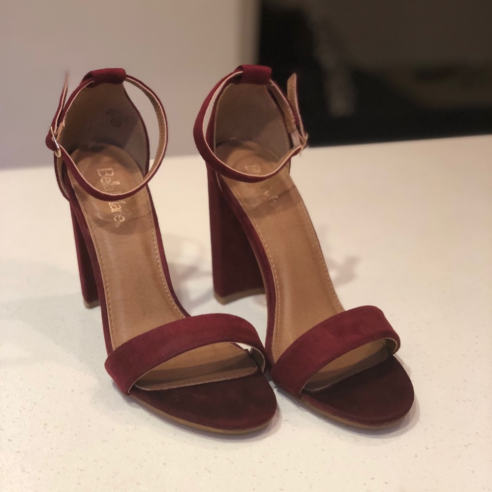 Maroon Block Heels with Ankle Strap